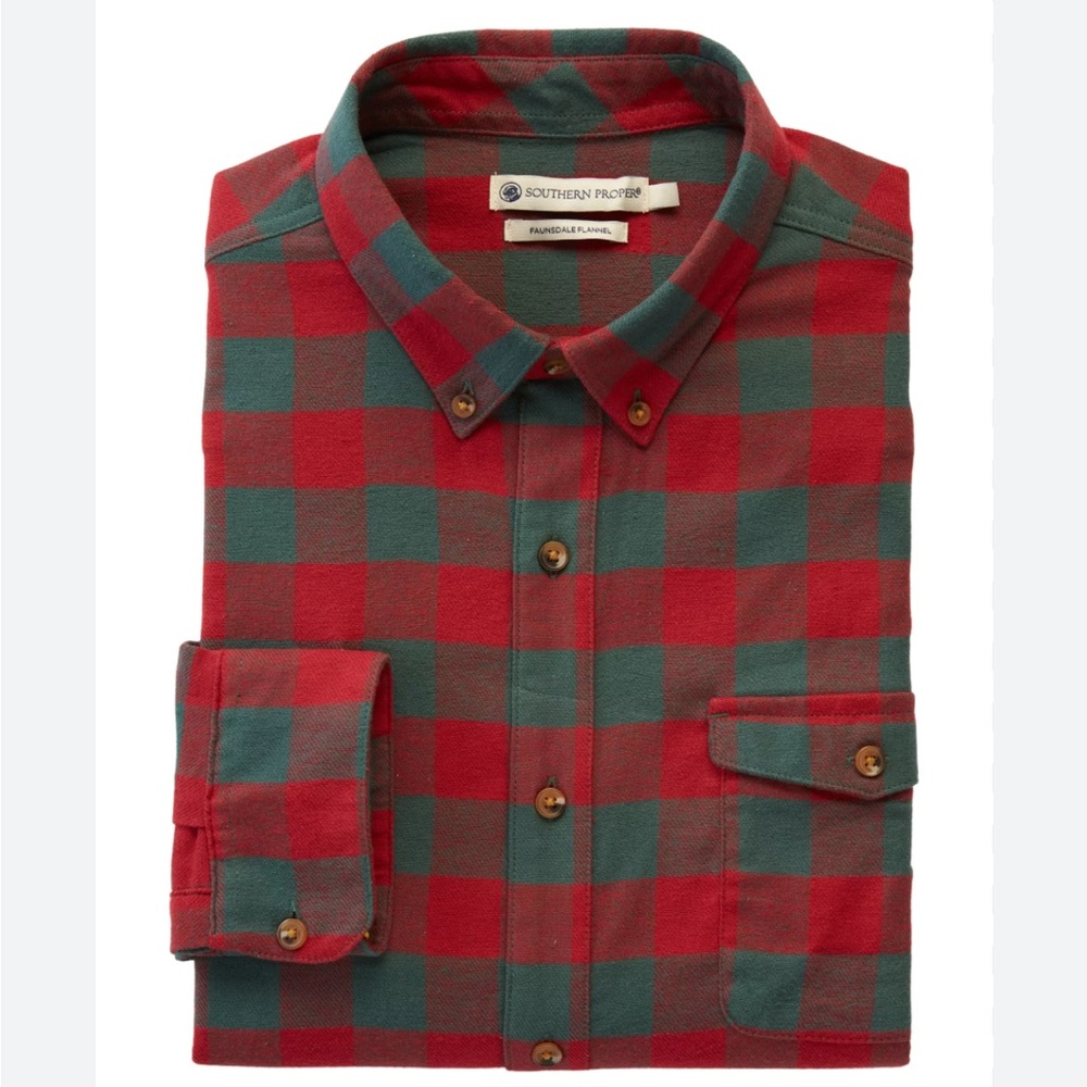 Southern Proper Plaid Red and Green Christmas Holiday Flannel Shirt XXL